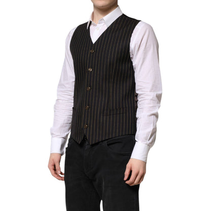 Dolce & Gabbana Black Stripes Wool Formal Men Waistcoat Vest
