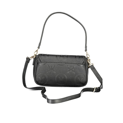 Mario Valentino Black Polyethylene Women Handbag with adjustable straps and internal pockets, featuring embossed logo designs.