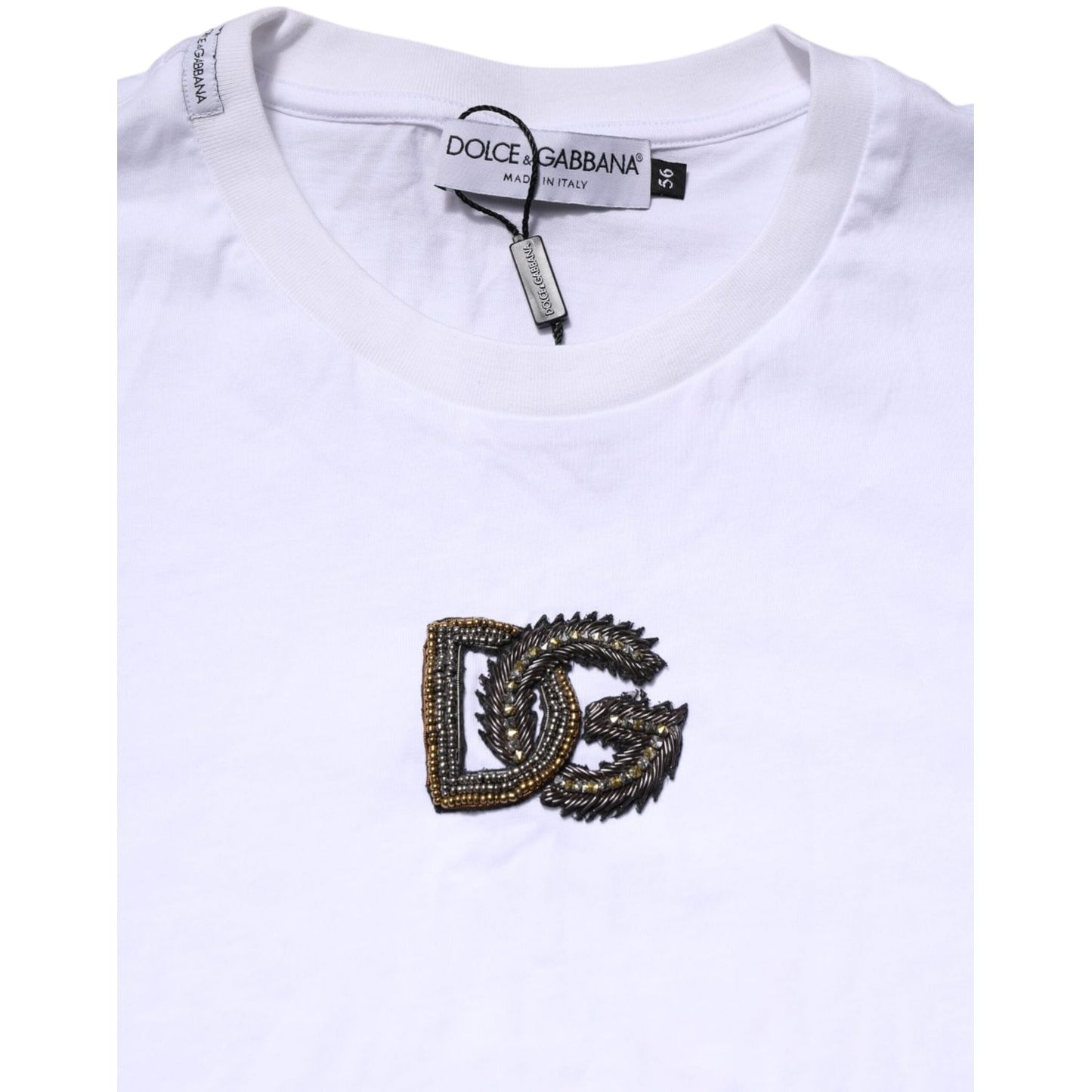Dolce & Gabbana White Logo Embroidery Crew Neck T-shirt