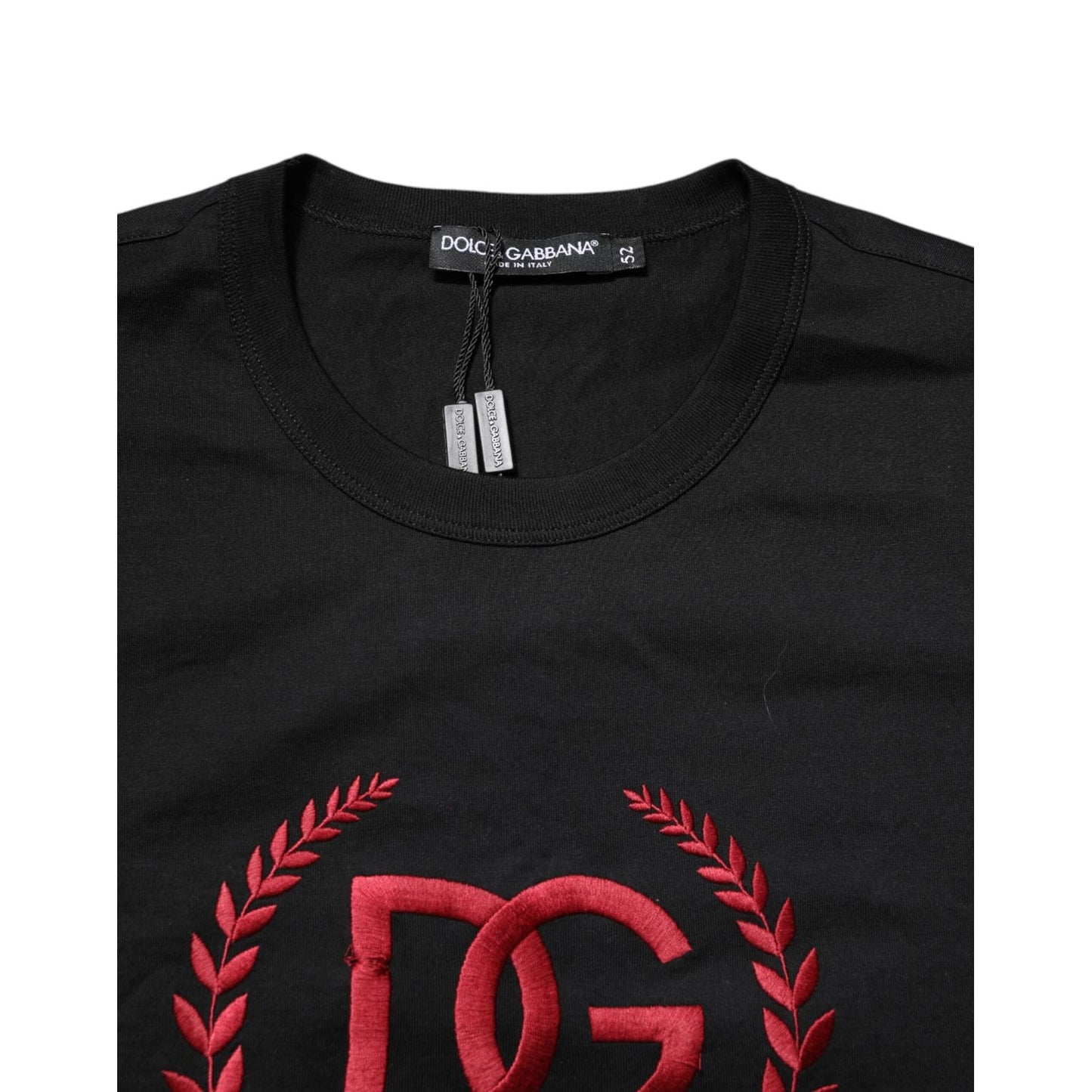 Dolce & Gabbana Black Cotton Embroidered Crew Neck T-shirt