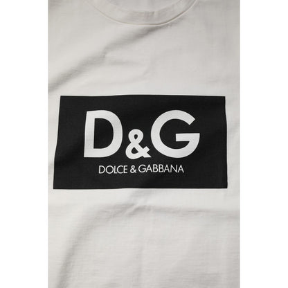 Dolce & Gabbana White Cotton DG Logo Print Round Neck T-shirt