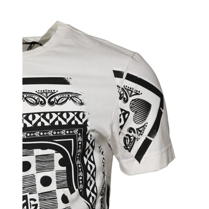 Dolce & Gabbana White Cotton Logo Bandana Print T-shirt