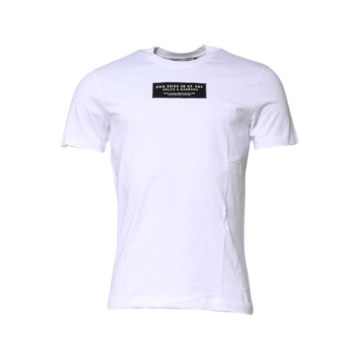 Dolce & Gabbana White Cotton Logo Patch Crew Neck T-shirt