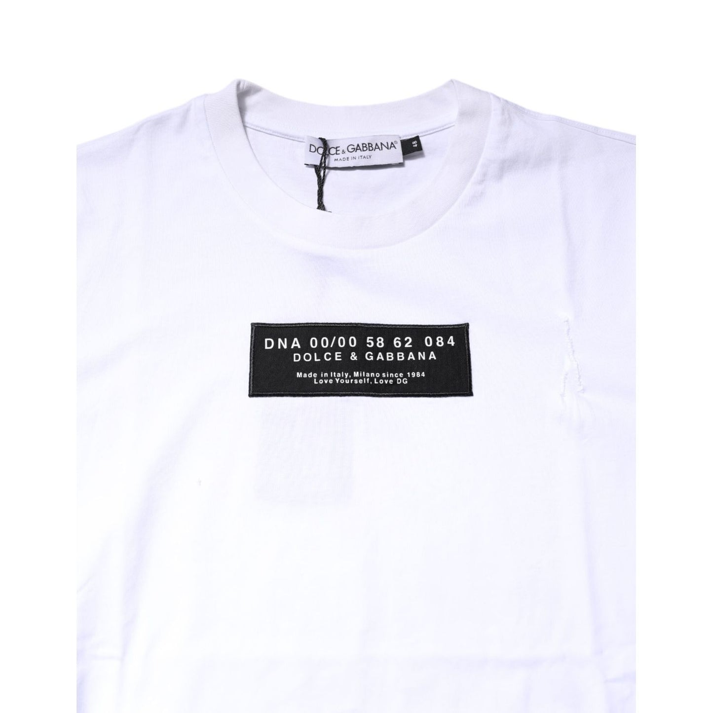 Dolce & Gabbana White Cotton Logo Patch Crew Neck T-shirt