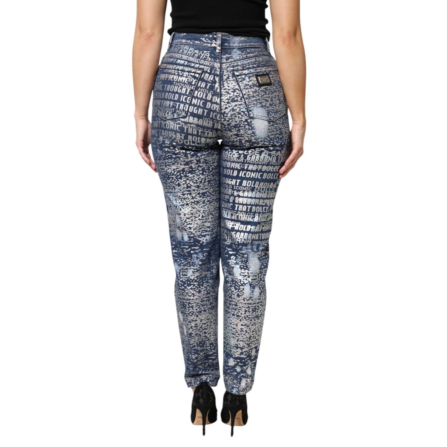 Dolce & Gabbana Blue Washed Print High Waist Denim Jeans