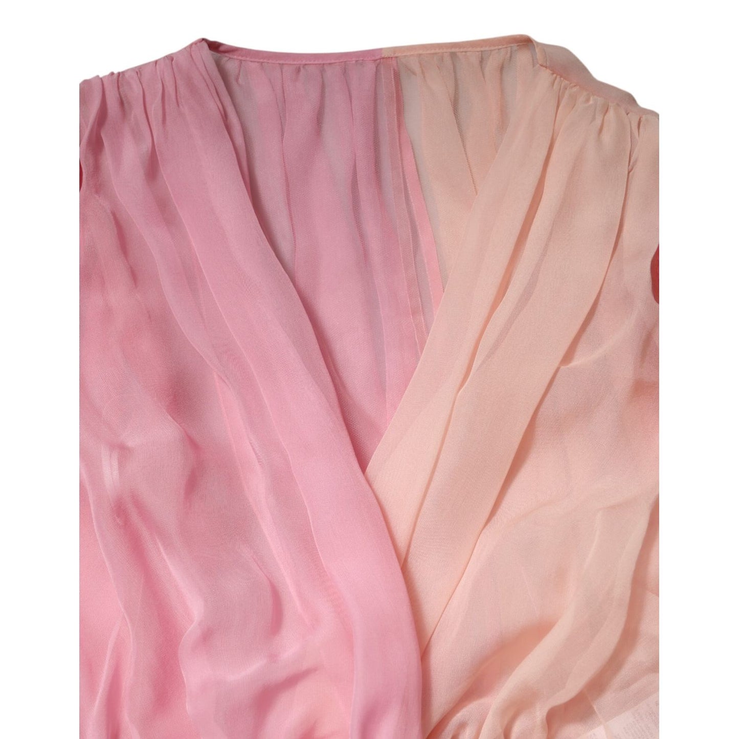 Dolce & Gabbana Pink Plunging V-neck Long Sleeves Blouse Top