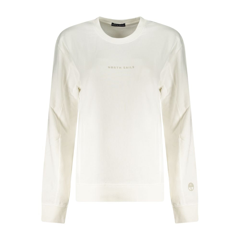 North Sails White Cotton Women Sweater with embossed logo, crew neck, and long sleeves, perfect for casual outings and breezy evenings.