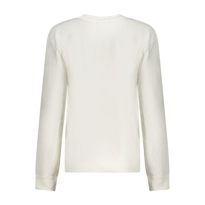 Back view of North Sails White Cotton Women Sweater showcasing long sleeves and crew neck design.