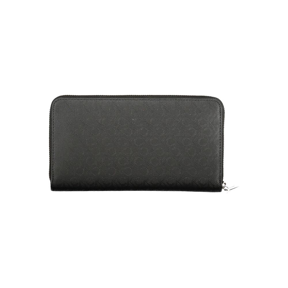 Calvin Klein Black Polyester Women Wallet with dual-compartment design, RFID-blocking technology, and external pocket for easy organization.