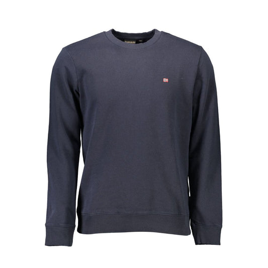 Napapijri Blue Cotton Men Sweater, long-sleeve sweatshirt with iconic embroidery, crafted from 70% organic cotton, fashion-forward style