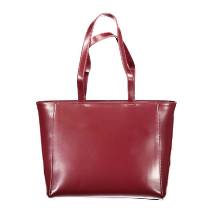Mario Valentino Red Polyethylene Women Handbag with dual handles and internal phone pocket, featuring iconic logo on fiery red hue.