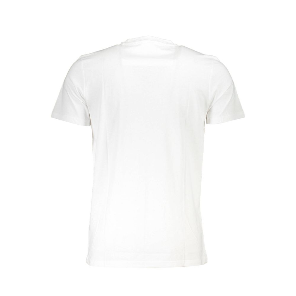 Back view of Cavalli Class White Cotton Men T-Shirt showcasing simple elegance and superior cotton craftsmanship.