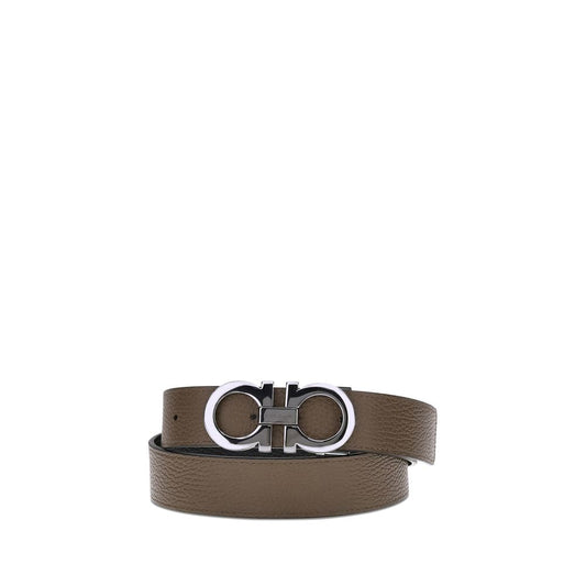 Ferragamo Brown Calf Leather Bos Taurus Regular Belt with Gancini buckle on white background