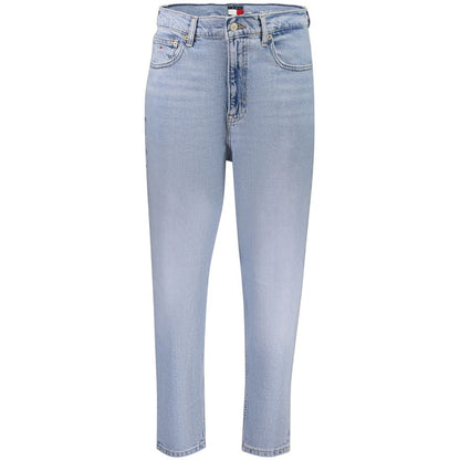 Tommy Hilfiger Blue Cotton Women Jeans featuring high-rise mom style in a striking blue, made from sustainable cotton blend.