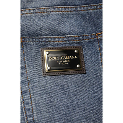 Dolce & Gabbana Blue Washed Tattered Cotton Men Jeans