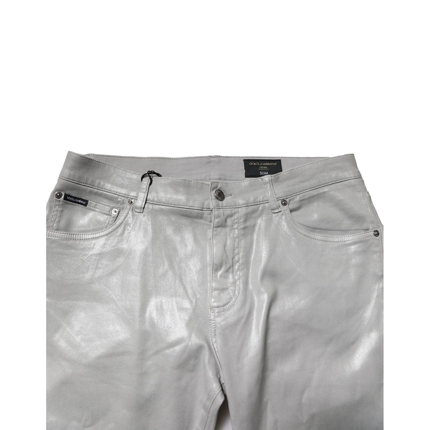Dolce & Gabbana Silver Cotton Stretch Slim Denim Jeans