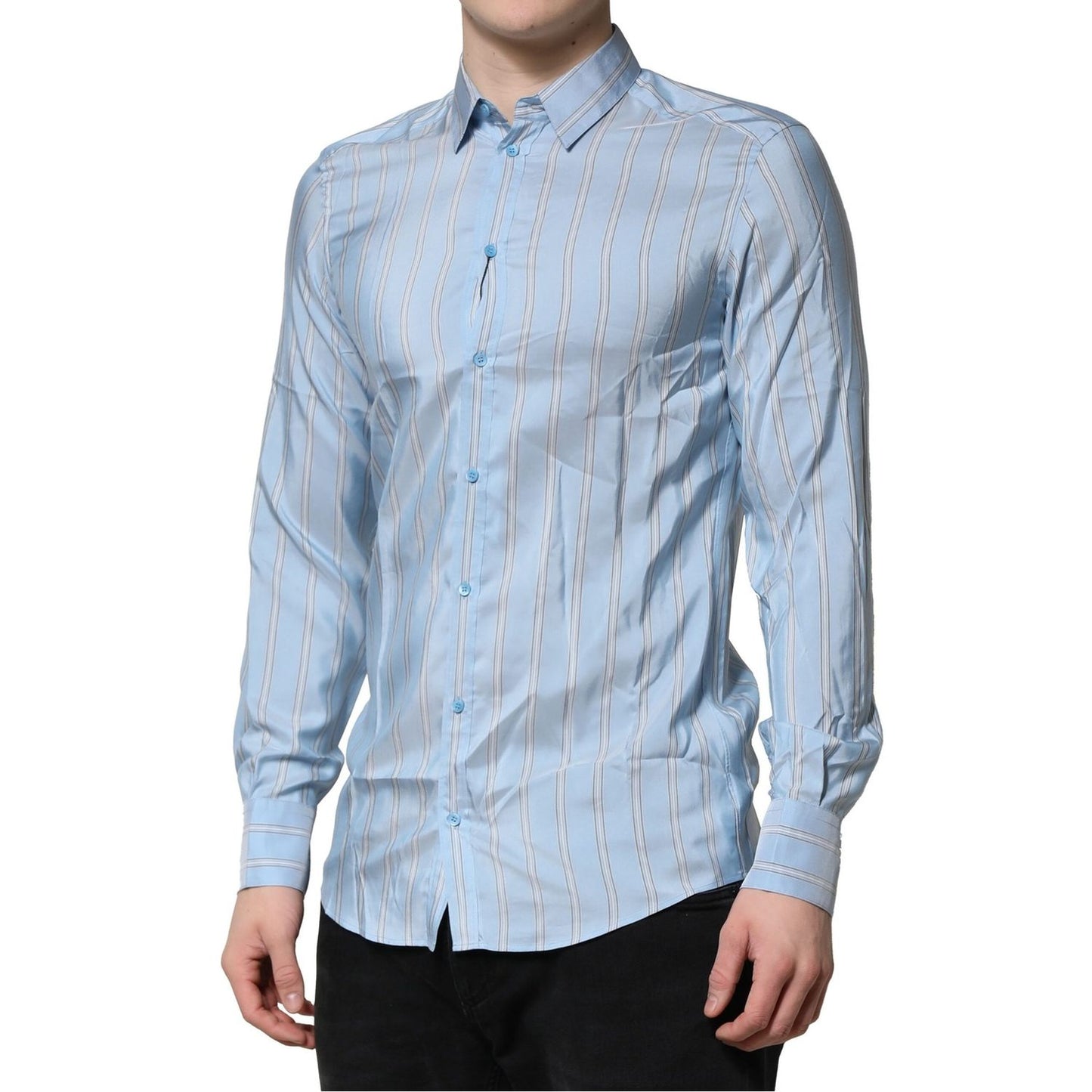 Dolce & Gabbana Light Blue MARTINI Striped Formal Dress Shirt