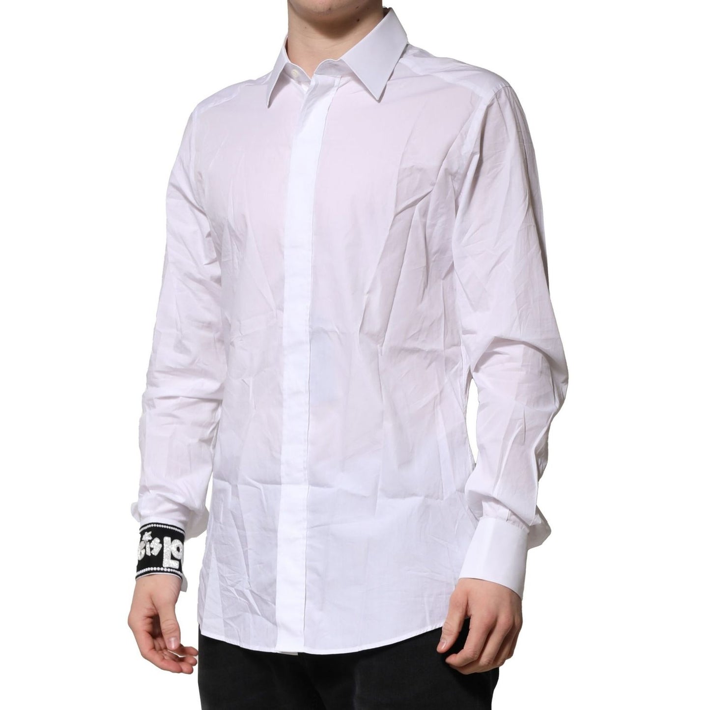 Dolce & Gabbana White GOLD Cotton Men Dress Formal Shirt