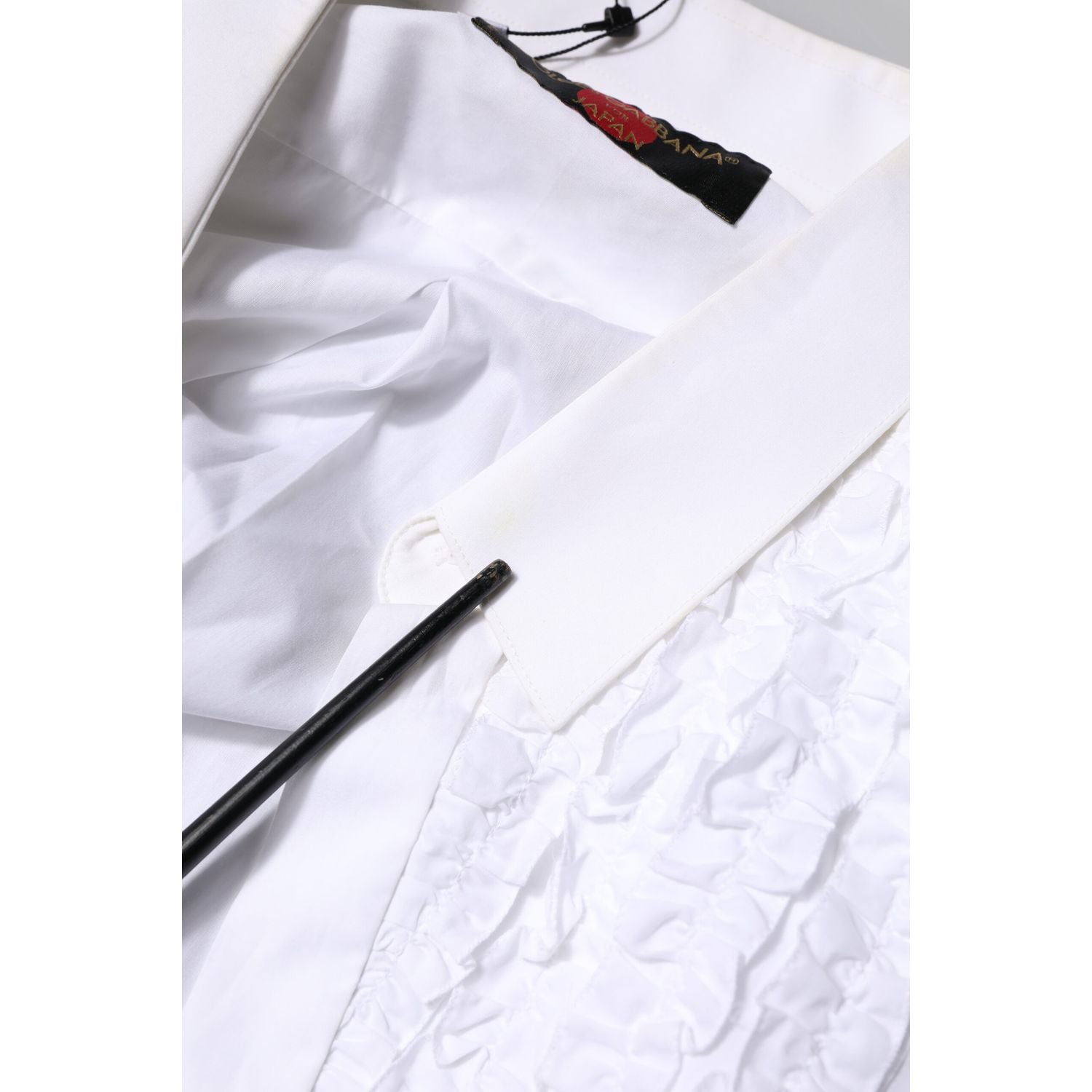 Dolce & Gabbana White Cotton Ruffled Detailing Formal Shirt