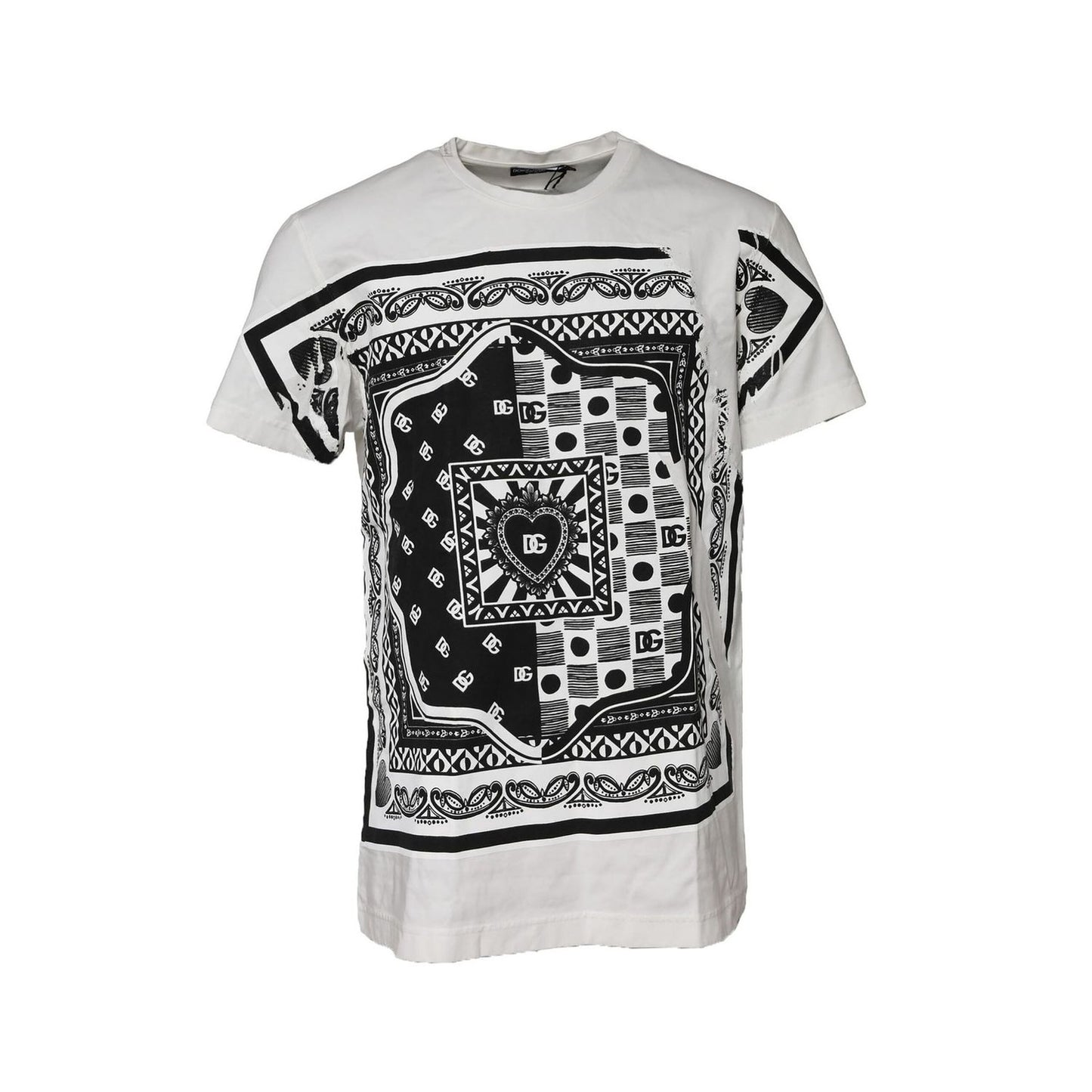 Dolce & Gabbana White Bandana Cotton Men Crew Neck T-shirt TSH90574-56