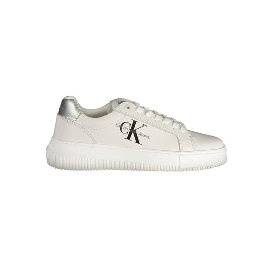 Calvin Klein White Polyester Sneaker with logo, contrast details, and laces, made with 50% recycled thermoplastic rubber.