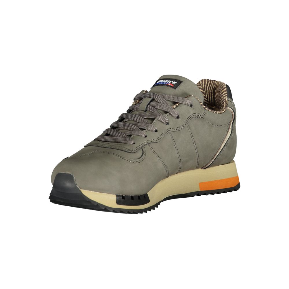 Blauer Gray Polyethylene Men Sneaker with dynamic laces and removable footbed, featuring the iconic Blauer logo for style and comfort.