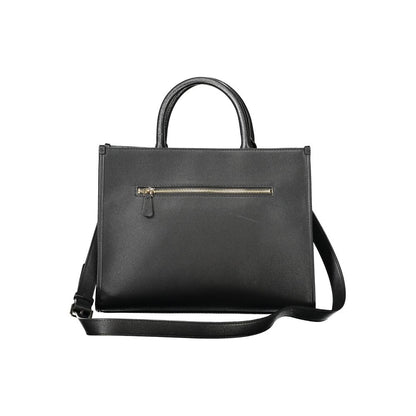 Guess Jeans Black Polyethylene Women Handbag with dual handles and adjustable shoulder strap.