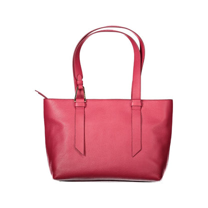 Coccinelle Red Leather Women Handbag with dual handles, crafted from 100% leather, featuring a sleek design and stylish red color.