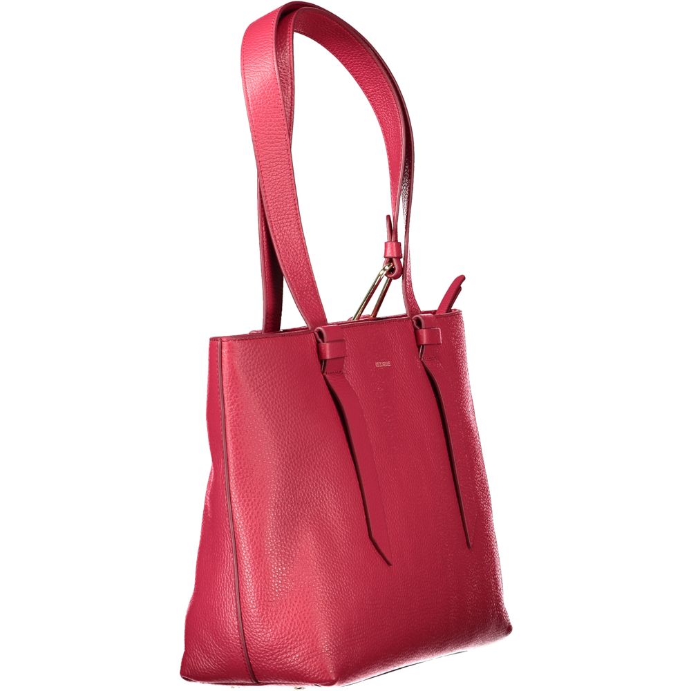 Coccinelle Red Leather Women Handbag with dual handles and logo, showcasing elegance and style in bright red. Perfect for fashion-forward women.