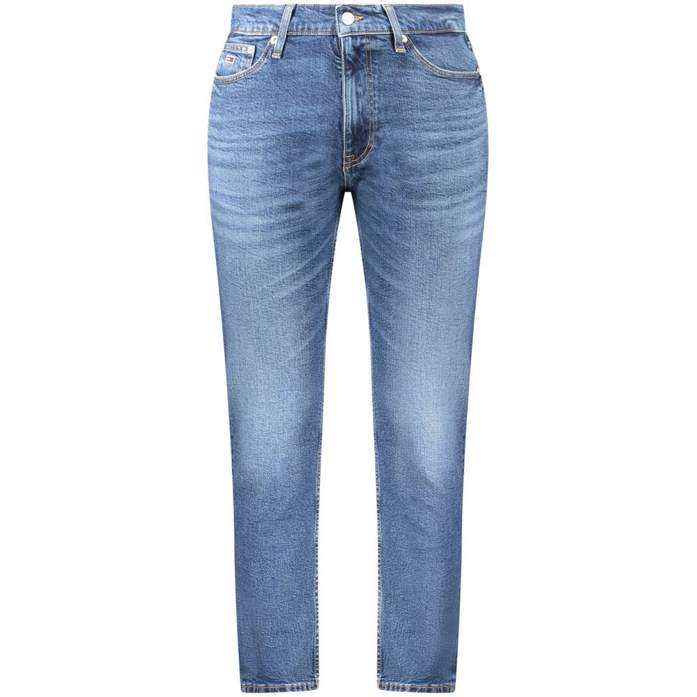 Tommy Hilfiger Blue Cotton Men Jeans with modern washed effect and tapered fit, crafted for comfort and style.