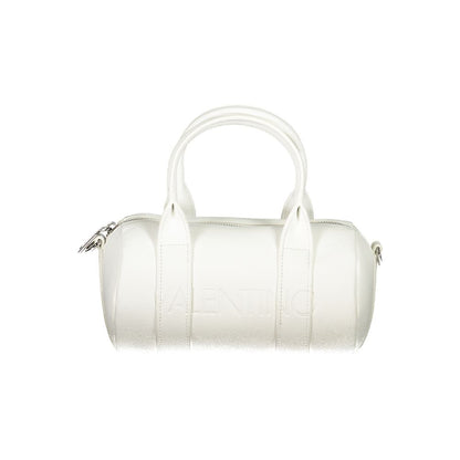 Mario Valentino White Polyethylene Handbag with handles, adjustable straps, and logo detail, featuring zip closure and internal pockets.