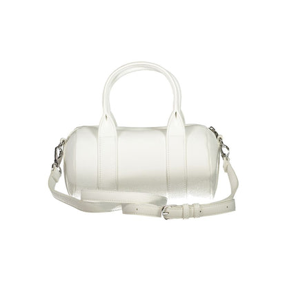 Mario Valentino White Polyethylene Handbag with adjustable straps, two handles, zip closure, and internal pockets.