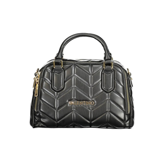 Mario Valentino Black Polyethylene Women Handbag with dual handles and detachable strap, featuring sleek luxury design and compartments.