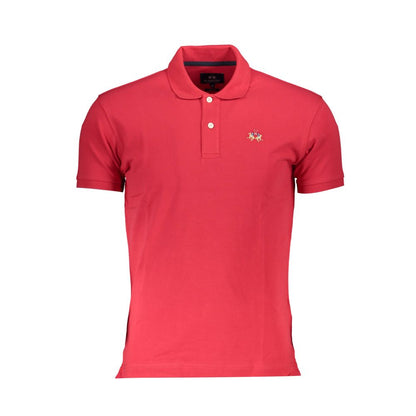 La Martina Red Cotton Men Polo Shirt with embroidery and slim fit design