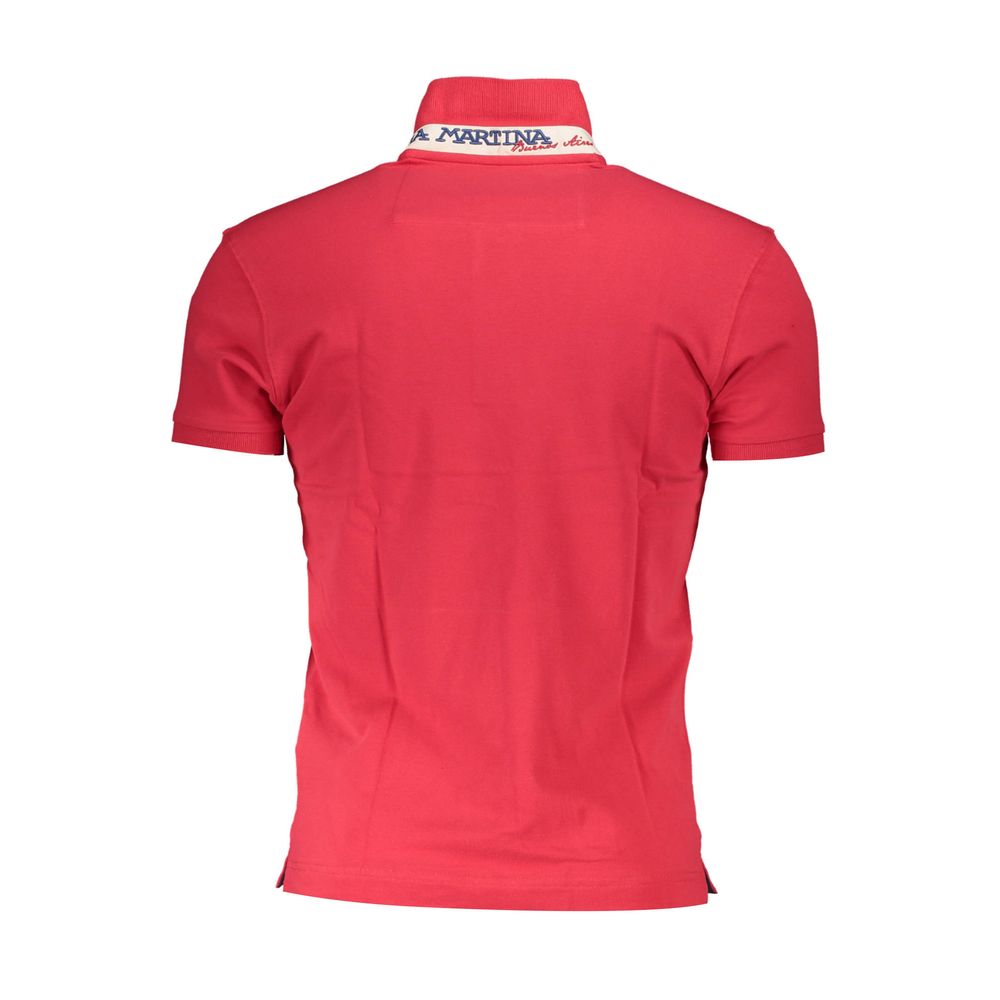 Back view of La Martina Red Cotton Men Polo Shirt with short sleeves and embroidered logo