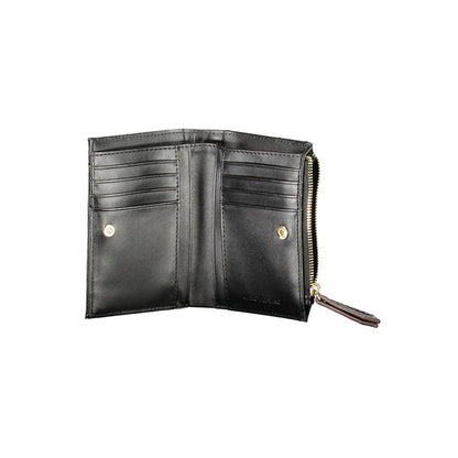 Interior view of Mario Valentino Black Polyethylene Women Wallet showcasing card slots and zippered coin purse.