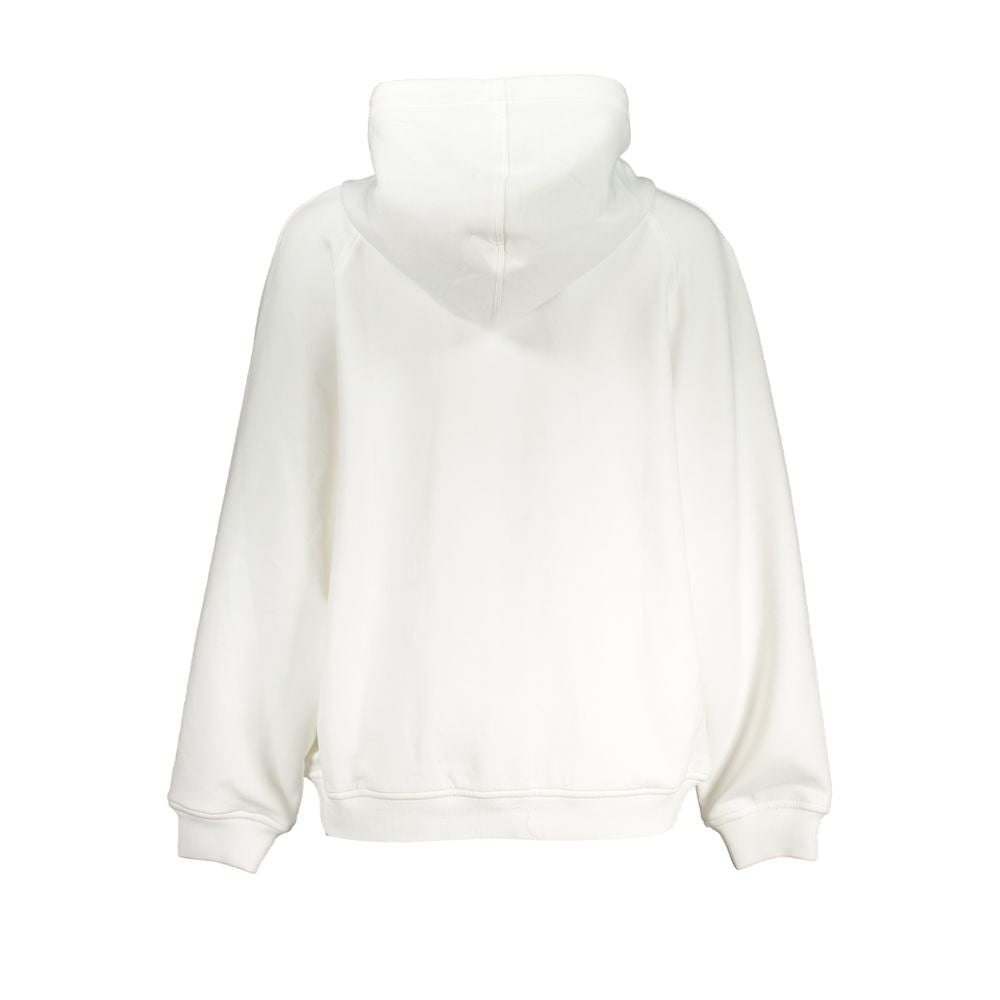 Back view of K-WAY White Polyester Women Sweater with hood, designed for style and comfort.