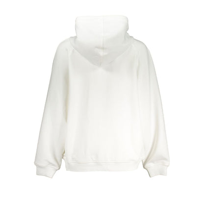 Back view of K-WAY White Polyester Women Sweater with hood, designed for style and comfort.