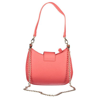 Mario Valentino Pink Polyethylene Handbag with removable shoulder handle, chain strap, and contrasting details.