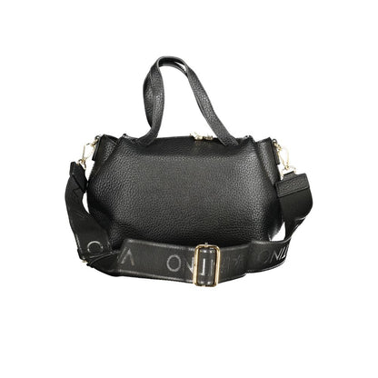 Mario Valentino Black Polyethylene Women Handbag with dual handles and adjustable shoulder strap, perfect for everyday elegance.