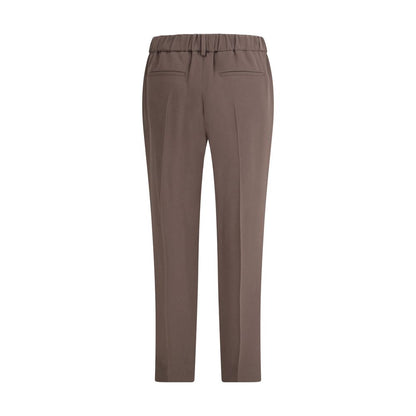 Brunello Cucinelli Gray Acetate Casual Pants with elastic waistband and side welt pockets for a relaxed fit, back view.