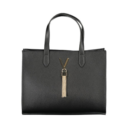 Mario Valentino Black Polyethylene Handbag with two handles, adjustable strap, internal pockets, contrasting details, and logo.