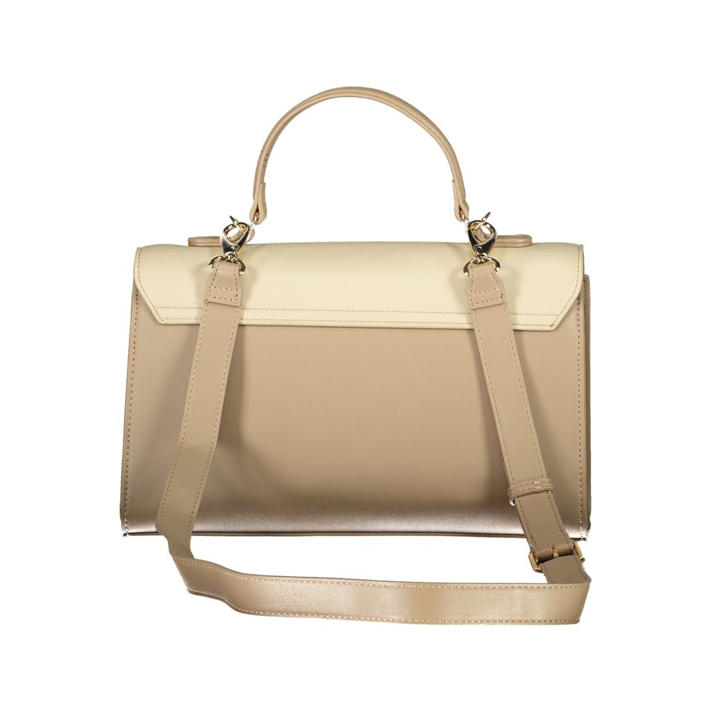 Mario Valentino Beige Polyethylene Women Handbag with strap and handle, elegant design with dual compartments and central pocket.