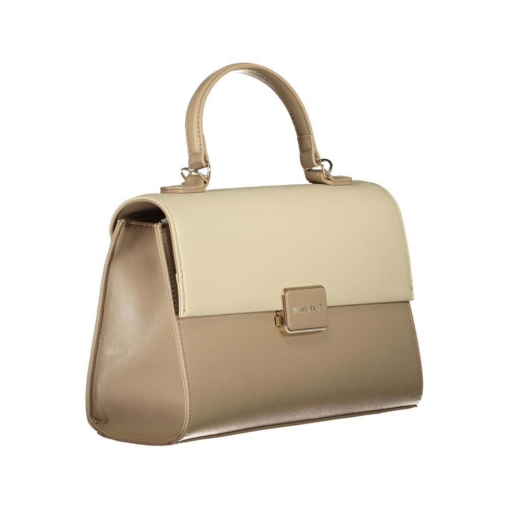 Mario Valentino Beige Polyethylene Women Handbag with sturdy handle and removable shoulder strap, featuring dual compartments and central pocket.