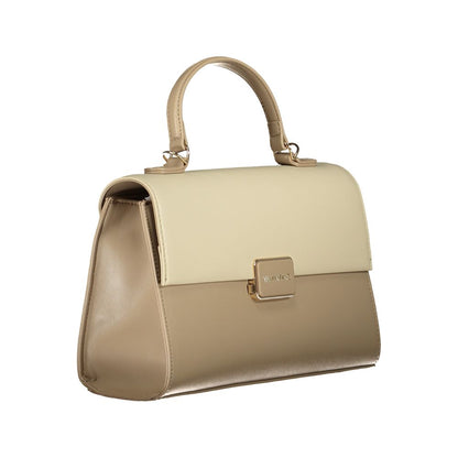 Mario Valentino Beige Polyethylene Women Handbag with sturdy handle and removable shoulder strap, featuring dual compartments and central pocket.