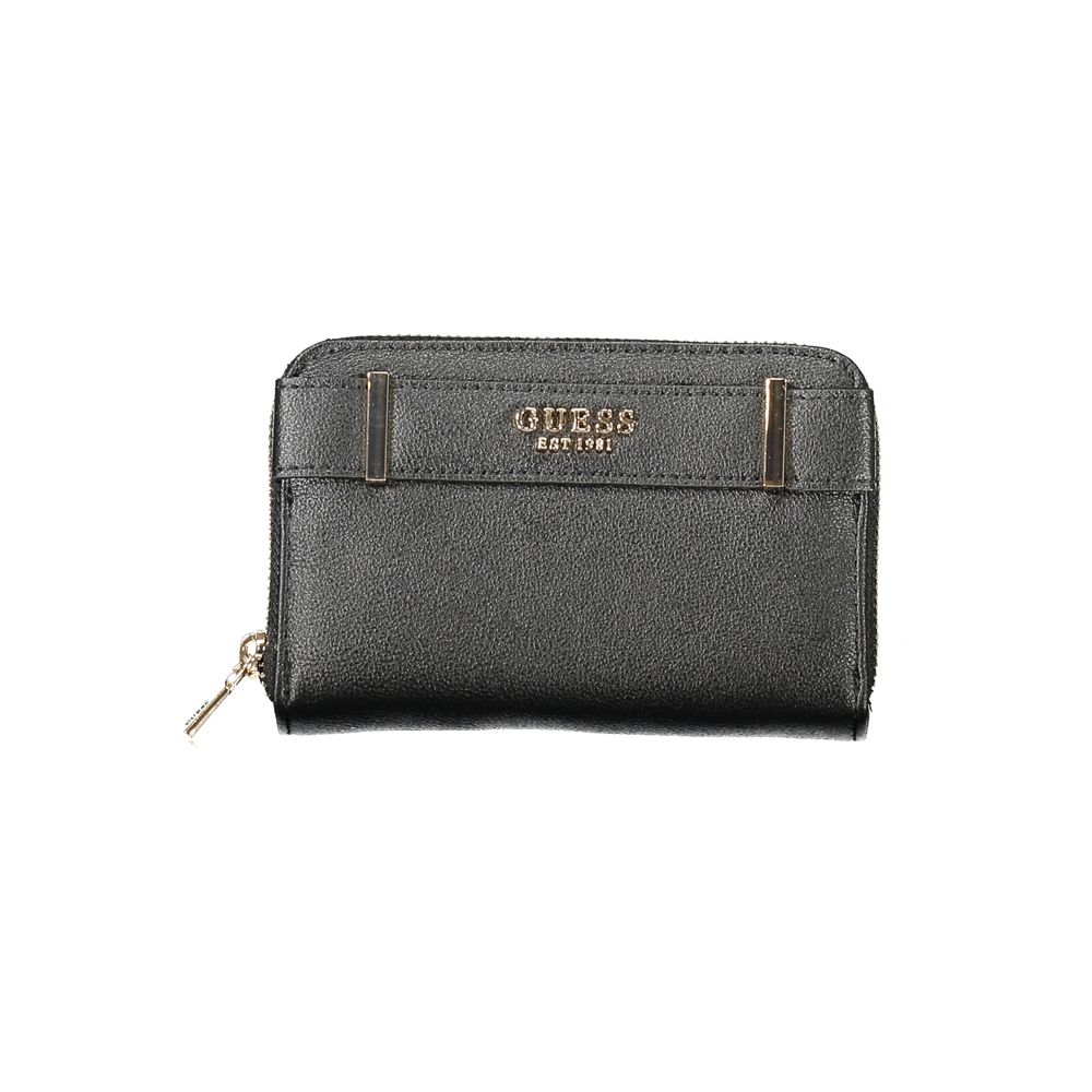 Guess Jeans Black Polyethylene Women Wallet with zip closure and two compartments for organization.