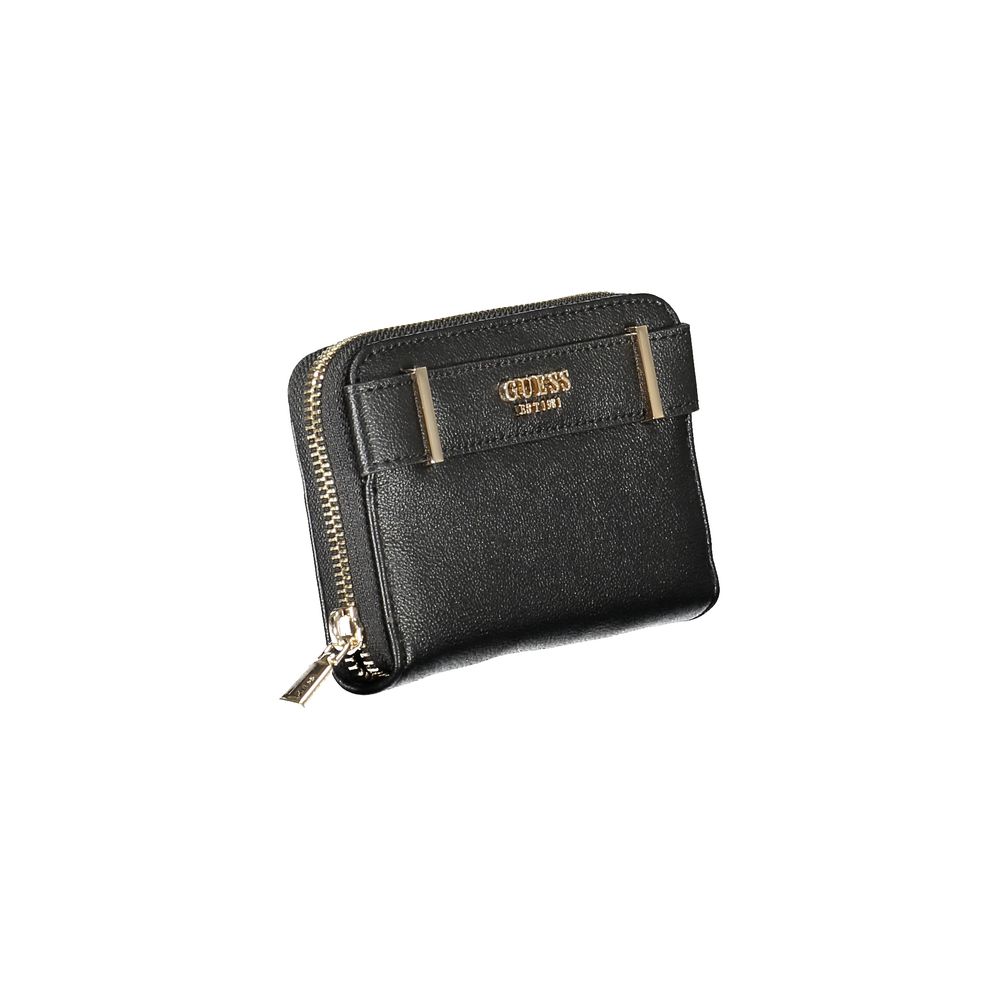 Guess Jeans Black Polyethylene Women Wallet with zip closure, featuring sleek design and two compartments for essentials