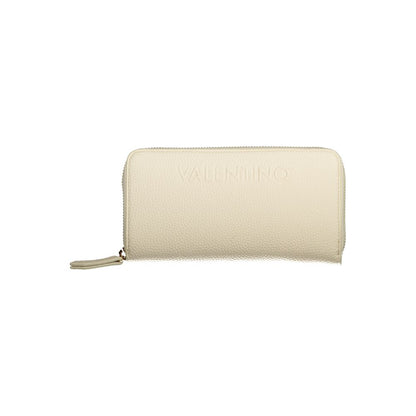 Mario Valentino Beige Polyethylene Wallet with zip closure, six compartments, coin purse, double card spaces, and logo design.