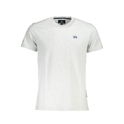 La Martina Brown Cotton Men T-Shirt with short sleeves and crew neck, featuring distinctive embroidery and bold logo, crafted for comfort.