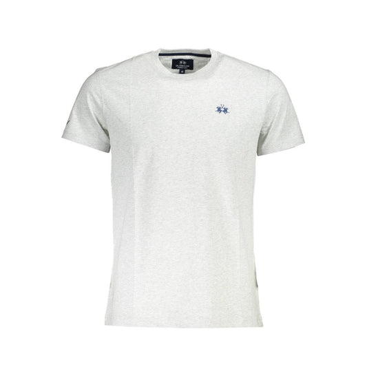 La Martina Brown Cotton Men T-Shirt with short sleeves and crew neck, featuring distinctive embroidery and bold logo, crafted for comfort.